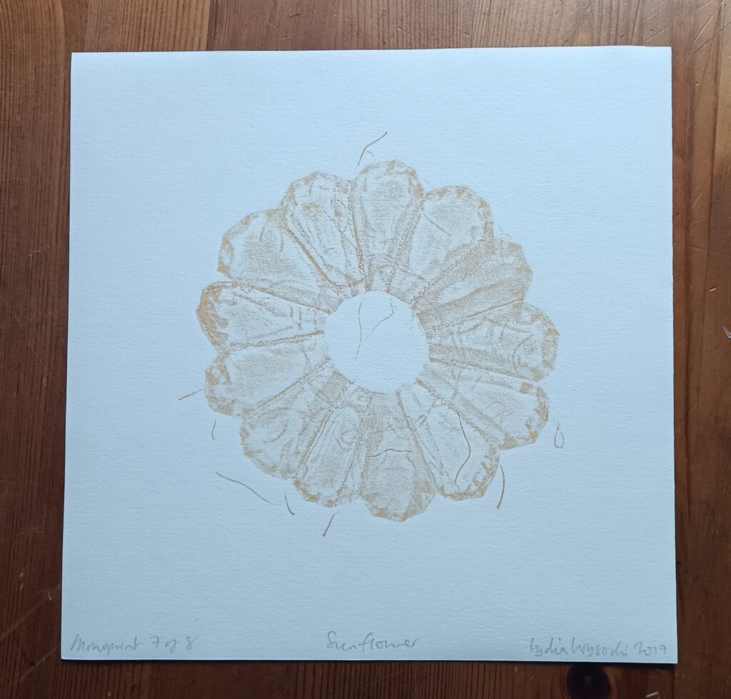 photo of Sunflower, yellow monoprint from patchwork